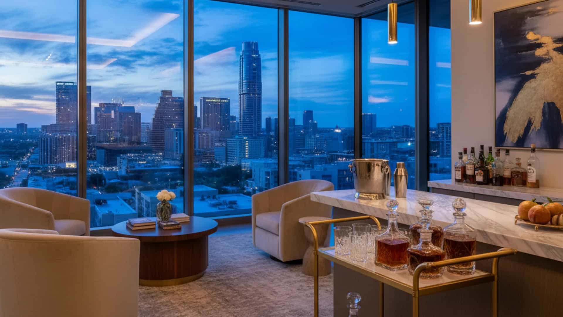 Luxury penthouse bar setup