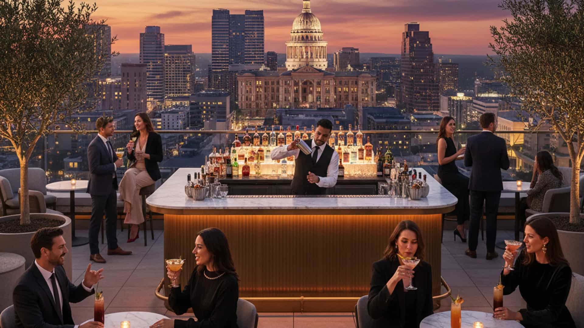 Rooftop bar in downtown Austin